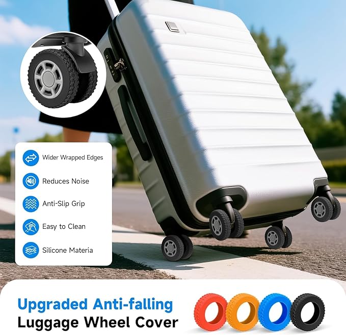 2026 Upgraded 16 Pcs Luggage Wheel Covers, Silicone Protective Covers for 2-2.4" Suitcases Spinner Wheel, Wear-Resistant, Anti-Noise, Thickened Protector, Travel Accessories (Black)