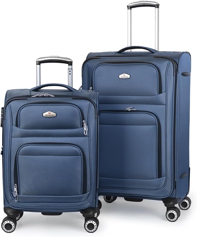 Softside Luggage Sets 2 Piece,Expandable15% Lightweight Durable Suitcase Sets Double Spinner Wheels w/Combination LOCK （Blue,20in/26in）