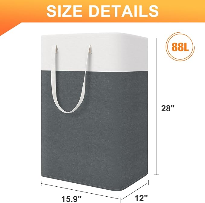 laundry basket 3-Pack, laundry hamper, Hamper with handles, collapsible laundry baskets, Waterproof dirty clothes hamper, Towel Storage for Home or Dorm, 88L-Grey