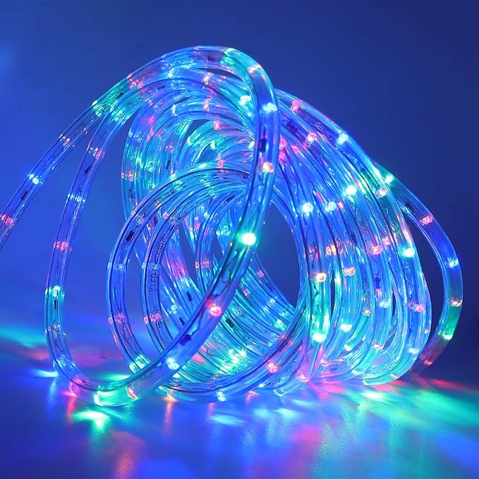 20ft 2-Wire Waterproof LED Rope Light Kit,110V-120V PVC 30 LED/M Tube Lights Strip for Background, Outdoor, Christmas, Home Decoration(Multi-Color)