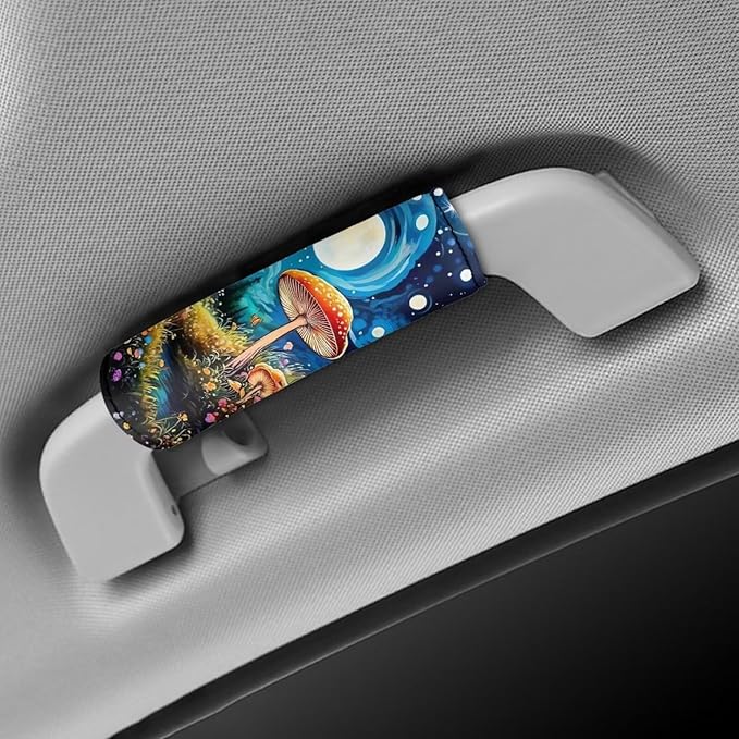 BIGCARJOB Mushroom Print Luggage Handle Cover Set of 2 Pcs Travel Accessories,Moon Mushroom Luggage ID Tags Door Handle Protection Sleeve Cover Identifier Travel Bag Wraps