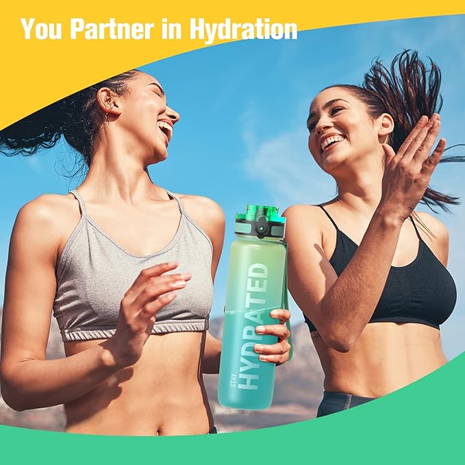 Sahara Sailor Water Bottle 32oz, Durable and Leakproof Water Bottles Motivational with Time Marker, Tritan, BPA Free, Wide Mouth with Easy Clean Brush for Gym, Travel, Home, School, Office (1 Bottle)