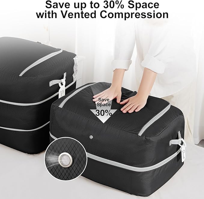 Comforter Storage Bag - 110L Large Capacity Blanket Storage Bags 2-Layer Ultra Space Saving Self Compression Organizer, Washable Compression Bags for Storage Comforter Blanket, 1-Pack, Black
