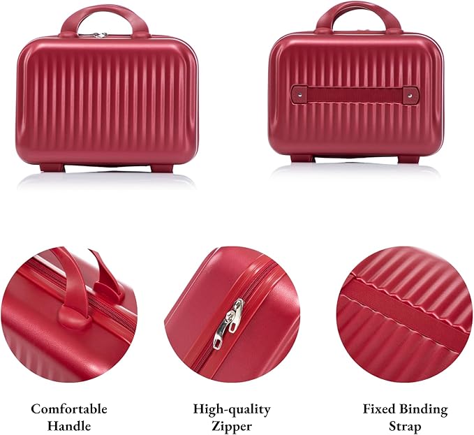 2 Pcs ABS Spinner Luggage Set - 14" Cosmetic Case & 20" Carry-On with Combination Lock, Front Opening Design, Red