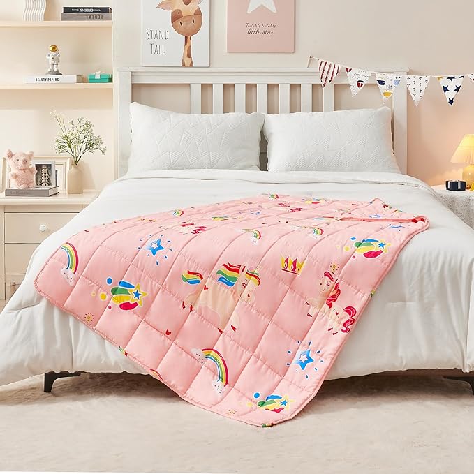 yescool Unicorn Weighted Blanket 3 Pounds Cooling Weighted Lap Blanket, Pink Rainbow Heavy Blanket, Breathable Weighted Throw Blankets Gifts for 20-40lbs, 36"x48"