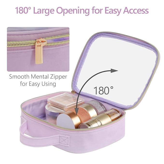 PACKISM Clear Makeup Bag Combo Pack, 1 TSA Approved Medium & Large for Checked Luggage, Clear Toiletry Bag with Handle, Water-resistant Travel Essentials Organizer, Purple