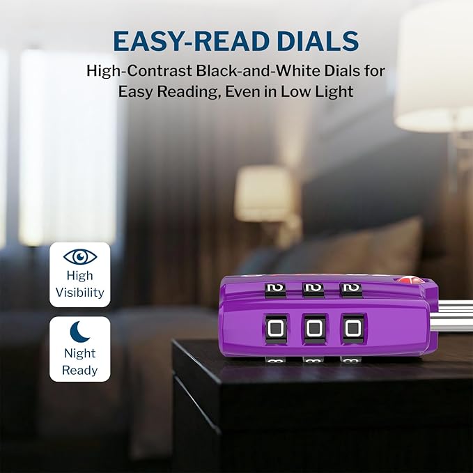 Forge Open Alert TSA Approved Luggage Locks - 3 Digit Combination, Easy Read Dials, Zinc Alloy Body - Ideal Travel Lock for Luggage, Suitcases, Bags & Toolboxes (Purple 2 Locks)