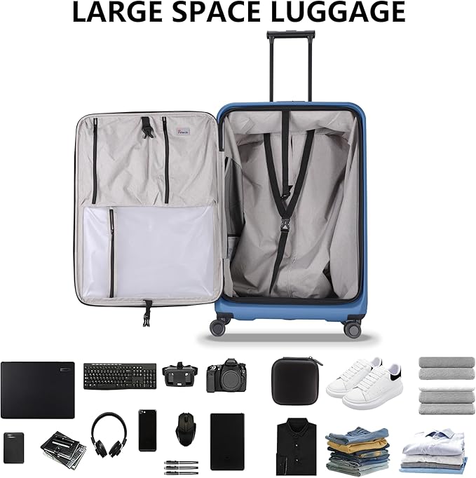 Luggage Sets 2 Piece, Carry On Luggage with Front Pocket & USB Port and 28 Inch Expandable Checked Luggage, Hybrid Soft Front & Hard Shell Suitcases with Spinner Wheels & TSA Lock, Navy Blue