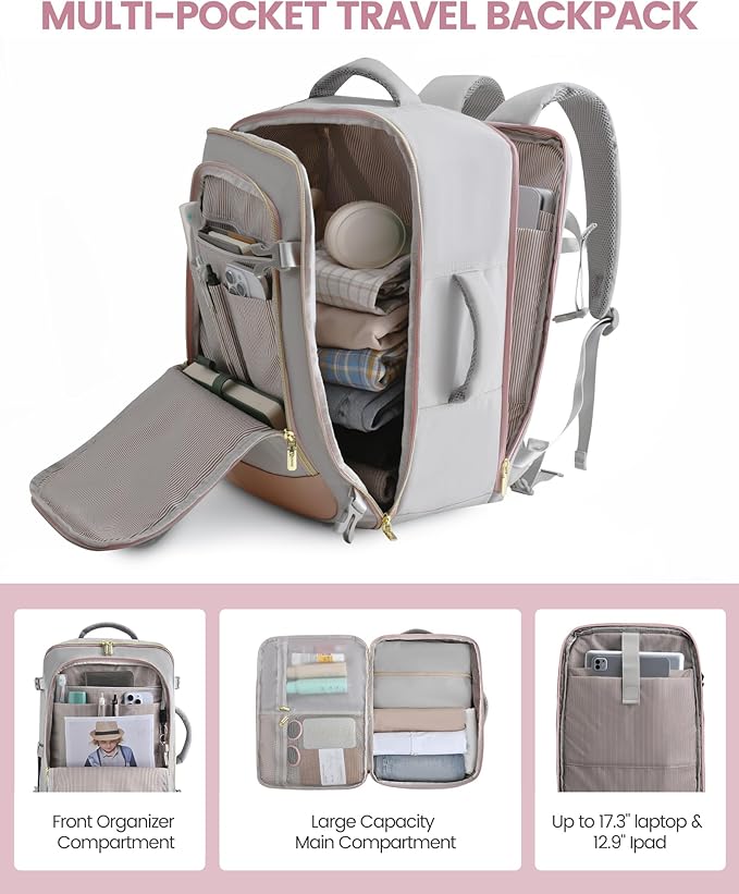 LOVEVOOK Travel Backpack for Women, 40L Carry On Backpack Flight Approved, Large Personal Item Bag Fits 17 inch Laptop, TSA Approved Luggage with 3 Packing Cubes,Waterproof Weekender Gym Essentials