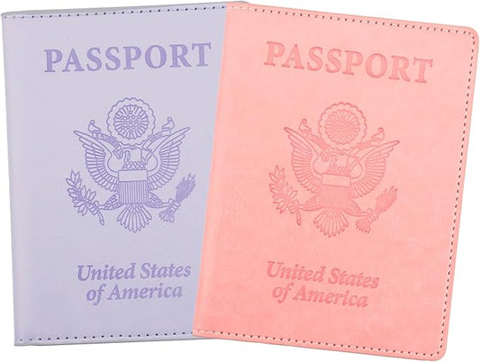 Passport Holder, Passport Cover, Passport Holder for Women, 2 Pack Passport Wallet, Leather Passport Case, Passport Protector Essentials Women Men Family Travel Must Haves, Light Purple+Pink