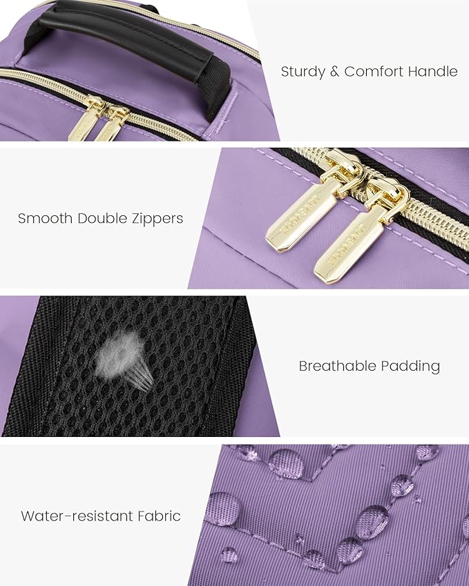 LOVEVOOK Laptop Backpack Purse for Women, Work Travel Computer Bags, College School Backpack for Student Girl, Quilted Casual Daypack with USB Port, Fit 15.6 Inch Laptop, Purple