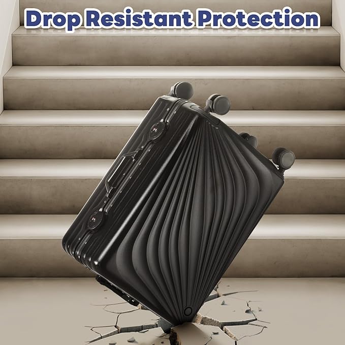 20 Inch Carry On Luggage, Zipperless Luggage with Spinner Wheels, Airline Approved Suitcase with Cup Holder, TSA Lock and USB Charger for Travel, Black