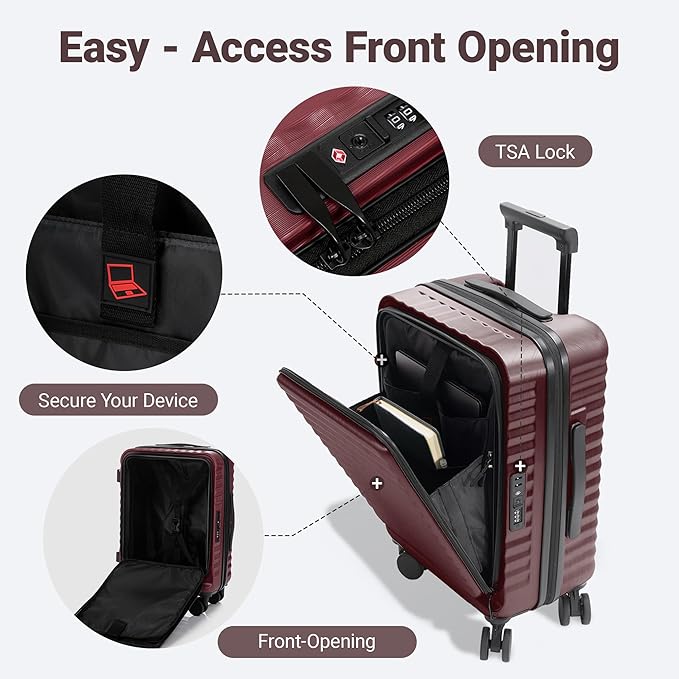 3 piece Luggage Set Expandable Suitcase 22x14x9 Airline Approved Carry on, Front Opening ABS Hard Case Suitcases with Spinner Wheels, TSA Lock
