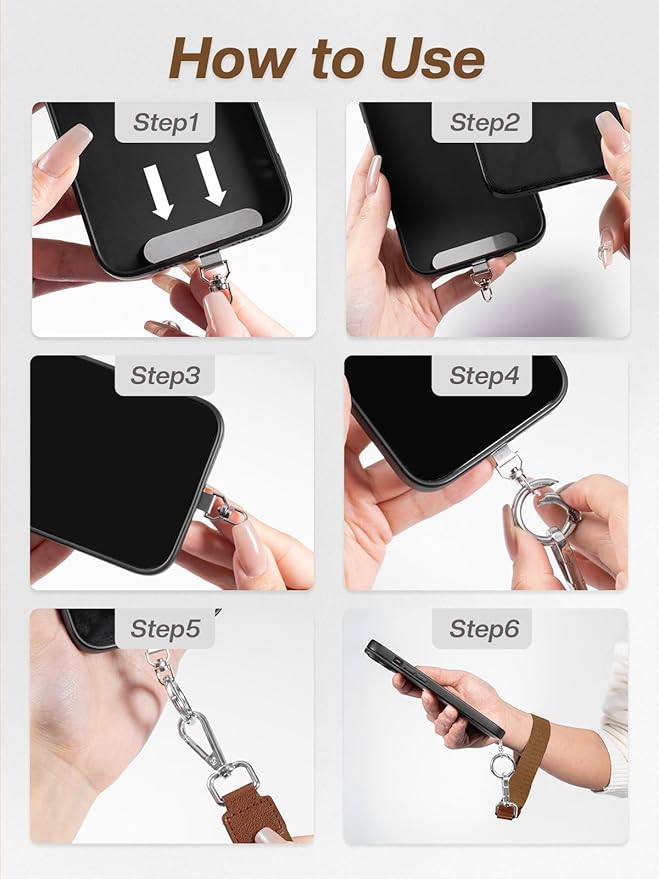 Tiostep Clip and Go Strap for Phone with Wallet Crossbody Phone Lanyard Adjustable and Detachable RFID Wristlet Wallet with ID Window and Zipper, Brown