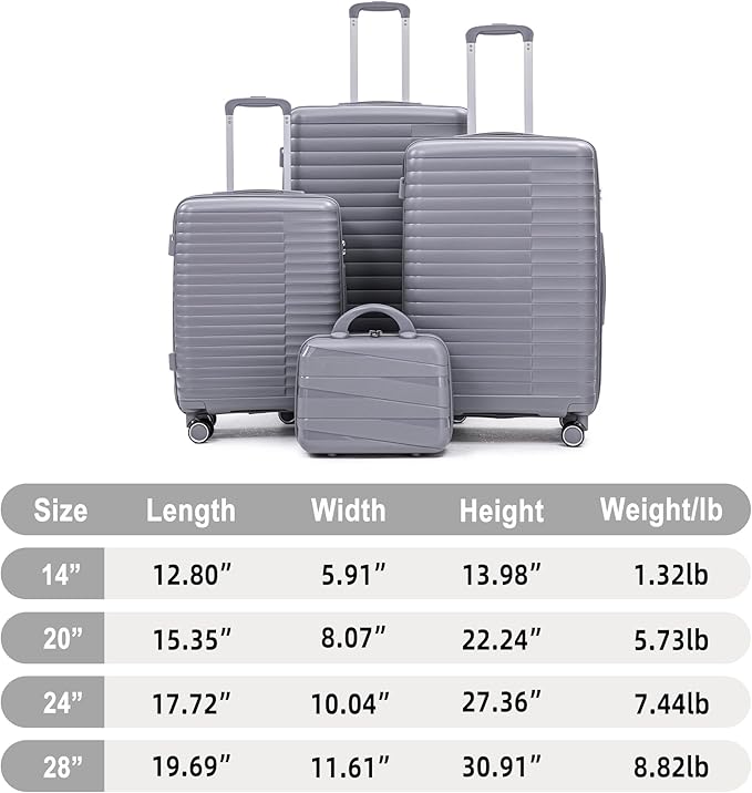 Hardside 4 Luggage Set, Lightweight Wave Suit Case with Spinner Wheels