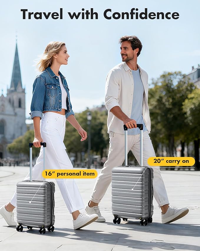 Lekesky 16 Inch Underseat Carry On Luggage Airline Approved, Small Hard Shell Suitcase with TSA Lock Spinner Wheels, Lightweight Personal Item Carry-On for Travel, Grey