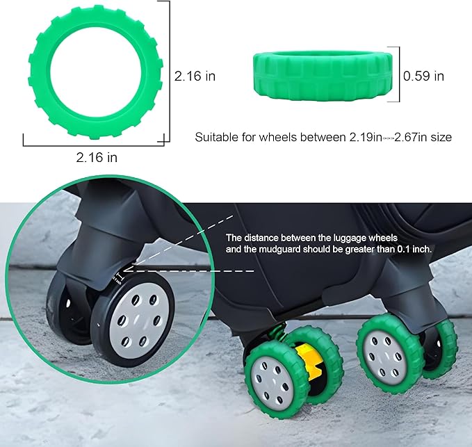 (8 Pack) Silicone Luggage Wheel Covers for 8-Spinner Wheel Suitcases, Mute & Shock Absorption Protector, Wear-Resistant & Noise-Reducing, Perfect for Travel (Mint Green)