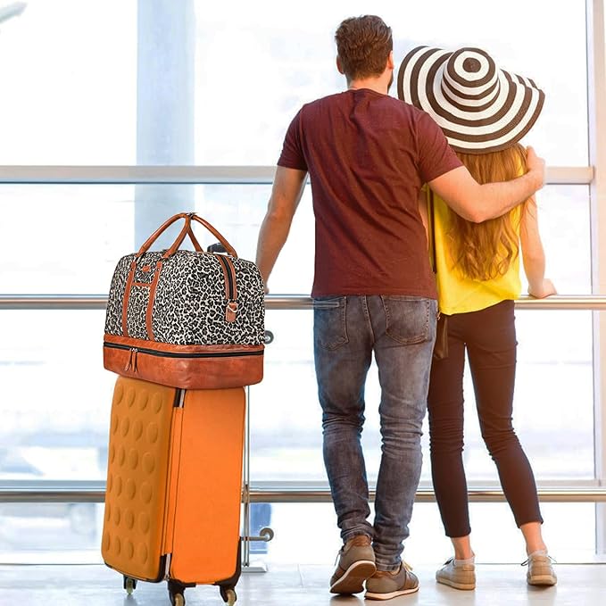 Weekender Bag for Women, Large Overnight Bag Canvas Travel Duffel Bag Carry On Tote with Shoe Compartment 21" 3Pcs Set