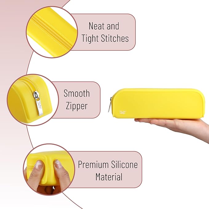 Mr. Pen- Silicone Pencil Case Pouch, Yellow, Aesthetic Multipurpose Design, Aesthetic Pencil Case Small, Silicone Makeup Bag