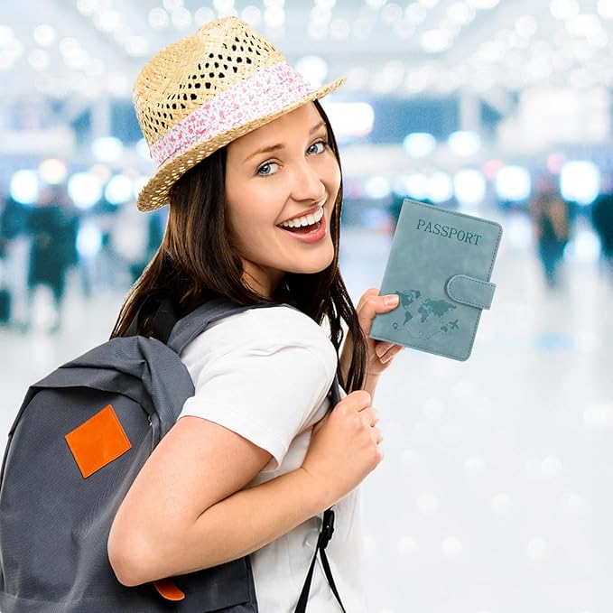 ACdream Passport Holder for Travel Essentials, Rfid Blocking Passport Wallet Cover Case for Travel Must Haves Accessories, Book Holders for Women & Men- Light Blue