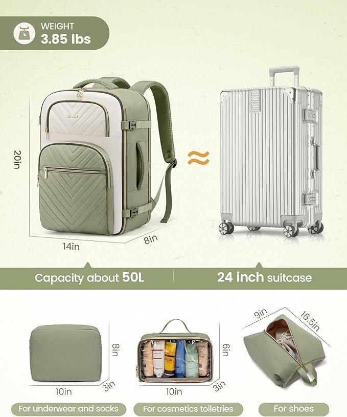 LOVEVOOK Travel Backpack Carry on Flight Approved 50L,Waterproof TSA Travel Essentials Personal Item Backpack for Women Men,Large Carry on Luggage Suitcase Travel Bag for Airplane with 3 Packing Cubes