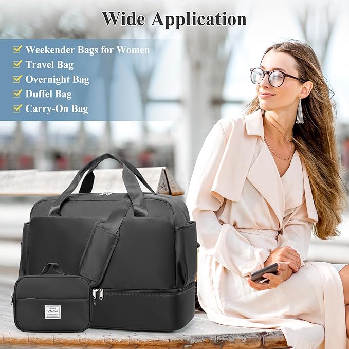 Travel Duffel Bags for Women, Carry-on Overnight Weekender Bag with Wet Pocket & Toiletry Bag, For Spirit Airlines 18x14x8 Personal Item Bag