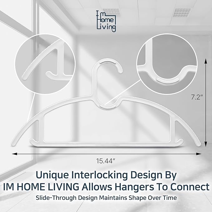 15" Compact Slim & Slimlink Interlocking Clothes Hangers, Space-Saving Lightweight Plastic Hangers for Small Closets, Dorms, Apartments, Travel, RVs & Petite Clothing (White, 30)