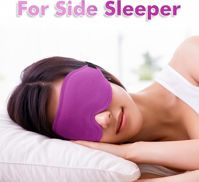 Sleep Eye Mask for Men Women, Sleeping Mask for Side Sleeper, Travel Blackout Night Blindfold Eye Shade Cover with Adjustable Strap (Purple-3D)