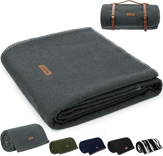 100% Wool Blanket, 62" x 86", Warm, Thick, Washable, Military Wool Blanket, Great for Camping, Outdoors, Sporting Events, Survival Kits