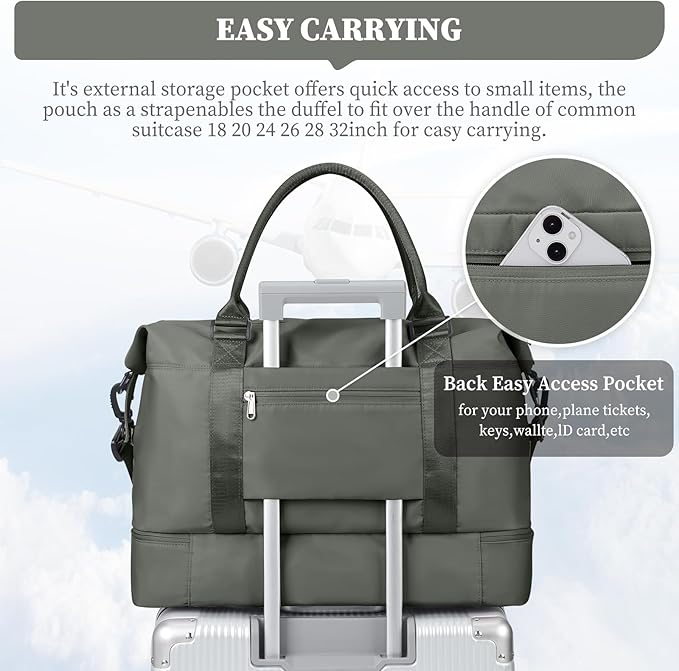 Weekender Bags for Women,Overnight Travel Duffel Bag with Shoes Compartment& Toiletry Bag,Extra Large(Olive Green)
