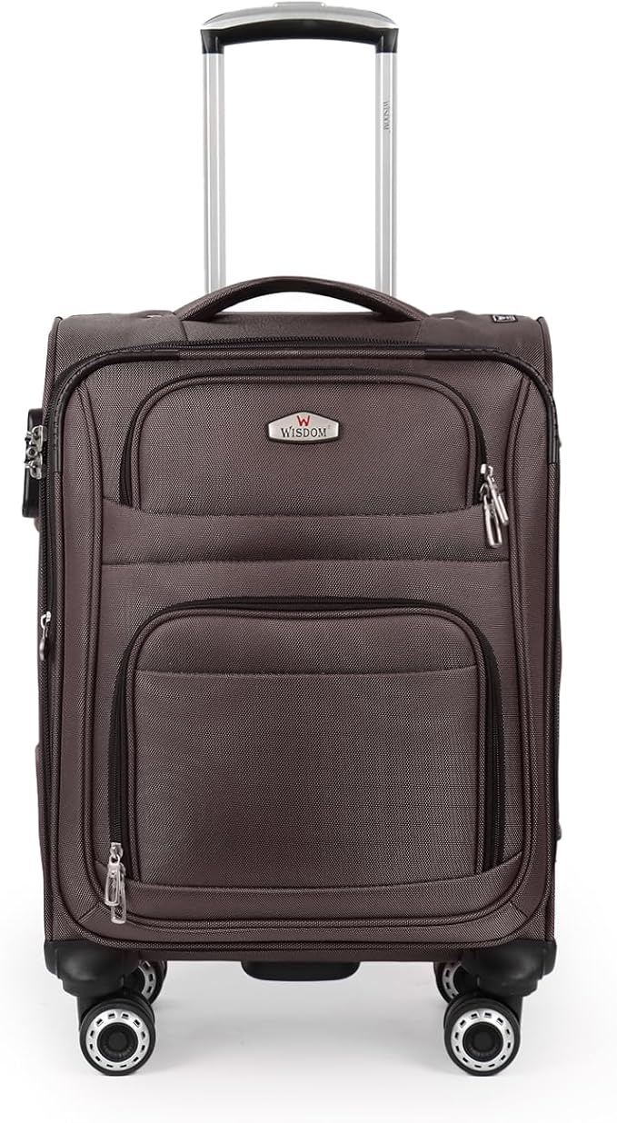 20'' Carry on Luggage,Softside Suitcase w/Combination LOCK,Expandable 15% Luggage w/Double Spinner Wheels,Lightweight Rolling Suitcases for Men/Women（Coffee,20in）
