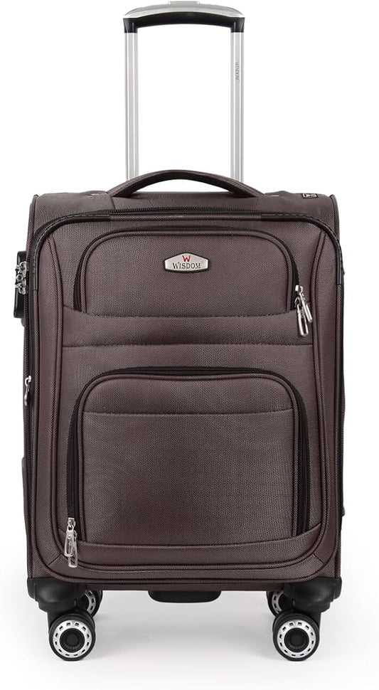 20'' Carry on Luggage,Softside Suitcase w/Combination LOCK,Expandable 15% Luggage w/Double Spinner Wheels,Lightweight Rolling Suitcases for Men/Women（Coffee,20in）