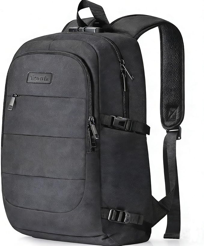 Tzowla Travel Laptop Backpack Water Resistant Anti-Theft Bag with Giant Tumbler Holder Pocket and Lock 15.6 Inch Computer Business Backpacks for Women Men Work College,Casual Daypack(Black)
