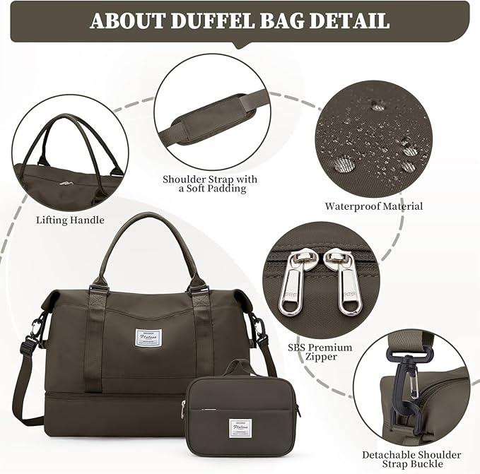 Weekender Bags for Women,Personal Item Travel Bag with Shoes Compartment,Overnight Travel Duffel Bag with Toiletry Bag,Medium