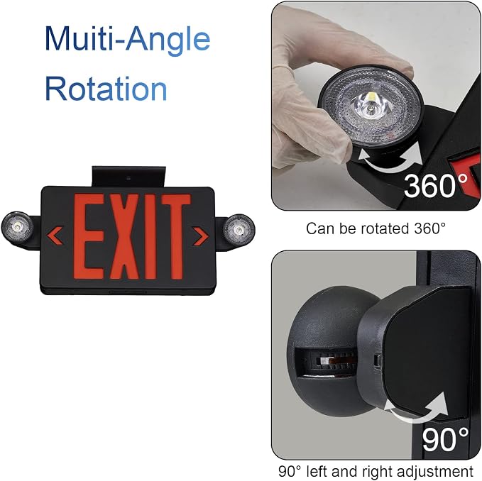 GZRUIYANG Black Housing Exit Sign with Emergency Lights Red, LED Emergency Exit Light with Battery Backup, UL 924 Certified, AC 120/277V, Commercial Emergency Lights Combo for Business - 2 Pack