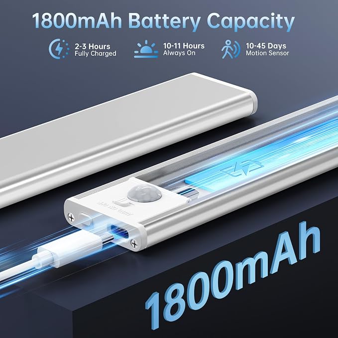 Under Cabinet Lighting Wireless,12inch Motion Sensor Light Indoor | 1800mAh Rechargeable,3 Colors Dimmable,Magnetic Closet Lights,Battery Operated,Under Counter Lights for Kitchen 5Pack