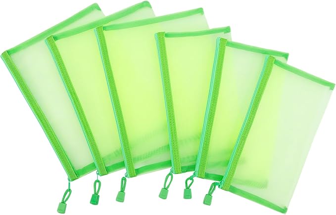 12 Pieces Zipper Nylon Mesh Pouch, Mesh Cosmetic Bags Makeup Bags Pencil Case, Multipurpose Travel Bags for Cosmetic School Office Supplies and Travel Accessories (Green, A5+B6)