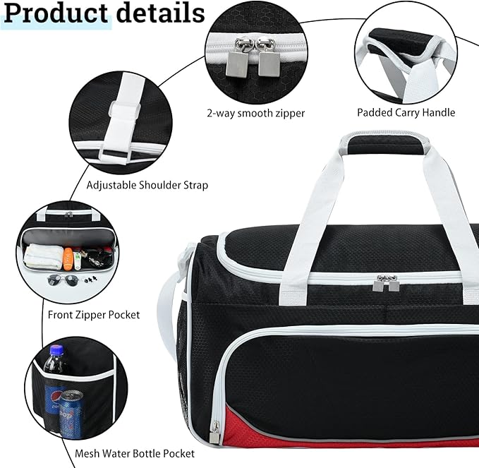 Gym Duffle Bag for Men - 55L Black Large Duffel Bags for Sports, Workout, Traveling, Durable Heavy Duty Duffel Gear Bag