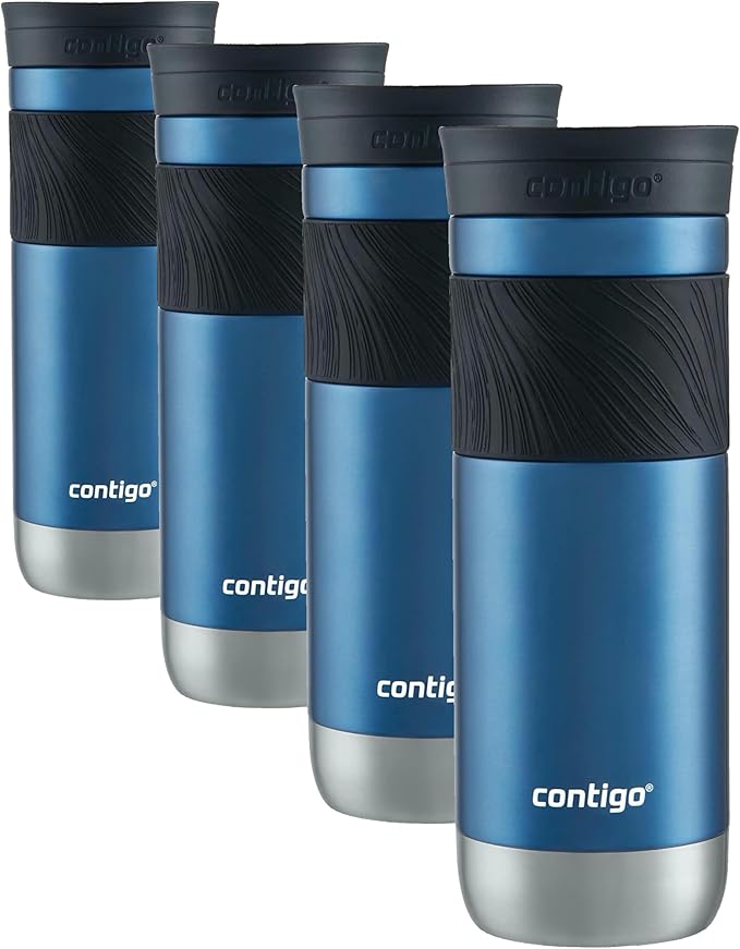 Contigo Byron Vacuum-Insulated Stainless Steel Travel Mug,20oz - Leak-Proof Lid,BPA-Free,Blue Corn - Perfect Reusable Cup for Coffee or Water; hot and cold beverage holder,(Pack of 4)