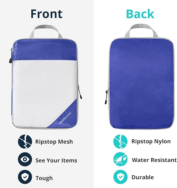 9 Set Compression Packing Cubes for Travel - Compressible, Lightweight, and Space-Saving Packing Cubes, Travel Essentials for Women, Royal Blue
