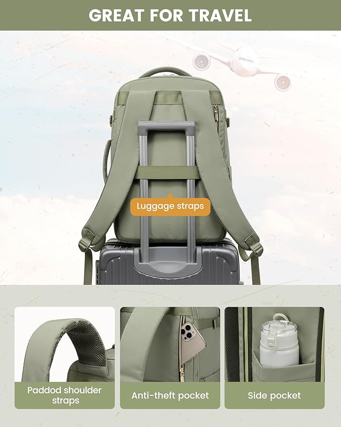 LOVEVOOK Travel Backpack Carry on Flight Approved 50L,Waterproof TSA Travel Essentials Personal Item Backpack for Women Men,Large Carry on Luggage Suitcase Travel Bag for Airplane with 3 Packing Cubes