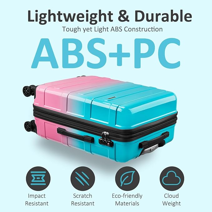Carry on Luggage 2 Sets(20in/24in) with Spinner Wheels, Lightweight PC+ABS Hard Shell Suitcases, Expandbale Storage & TSA Aprovel Lock