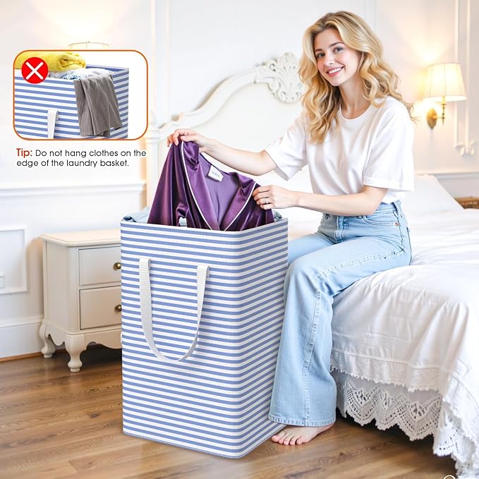 3 Pack Large Laundry Basket,Waterproof & Freestanding Laundry Hamper,Collapsible Clothes Hampers with Easy Carry Long & Reinforced Handles in Bathroom,College Dorm(100Lx3,Blue)