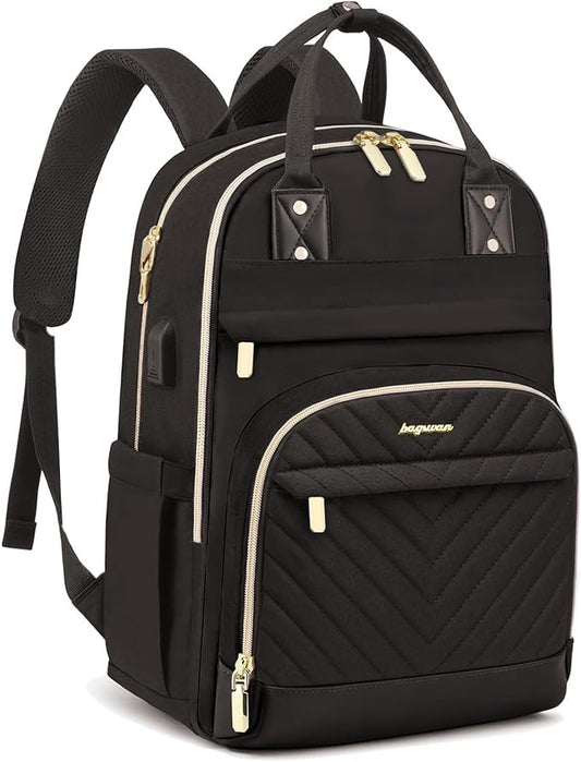 Laptop Backpack for Women Work Bag - Fits 18 Inch Laptop Bag Travel Work Backpack Anti-theft Bags with USB Charging Business Computer Waterproof Backpack Purse for Nurse Teacher Black