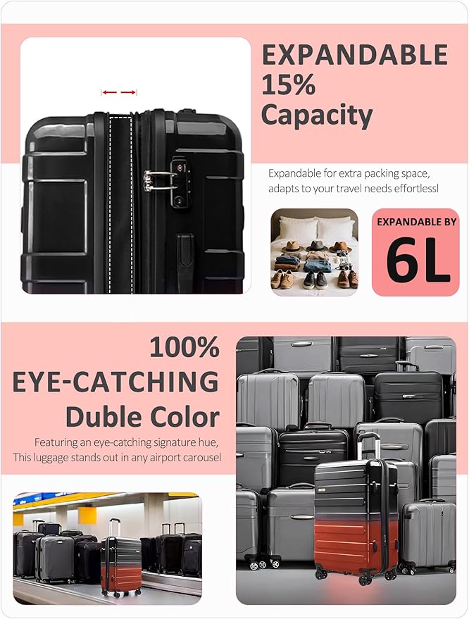 Tolino Luggage 2 Piece（20in/24inch Expandable Luggage Hardshell PC+ABS Leopard Suitcase with Spinner Wheels TSA Lock, Lightweight Rolling Suitcase for Women