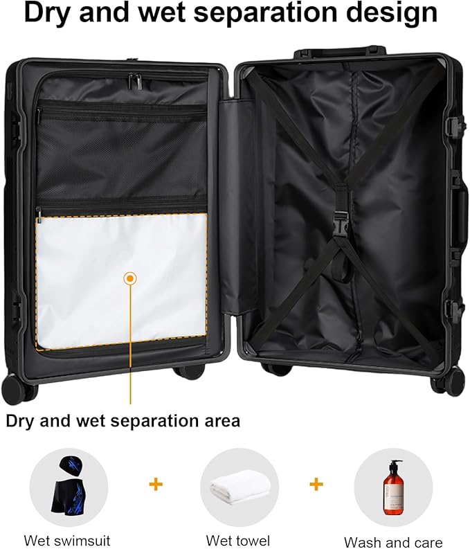 Carry on suitcase Zipperless Luggage,Polycarbonate Aluminum Hard Shell, Expandable Carry-On Suitcase with Spinner Wheels, 24 Inch Cabin