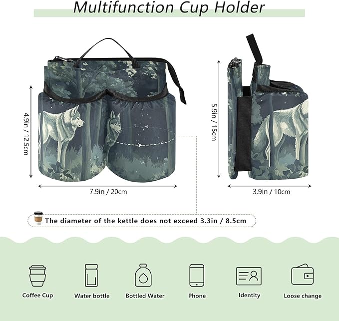Luggage Cup Holder for Suitcases Free Hands Travel Cup Holder Portable Suitcase Cup Drink Holder Luggage Cup Caddy Bag Carrier Night Forest Wolves