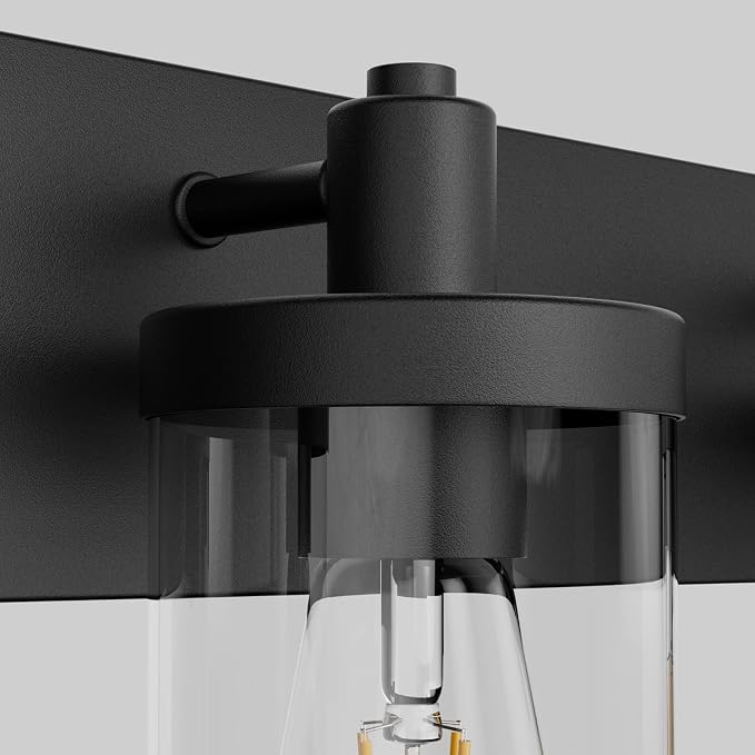 Aipsun Black Vanity Light for Bathroom 3 Light Farmhouse Bathroom Lights Fixtures Over Mirror with Clear Glass Shade(Exclude Bulb)