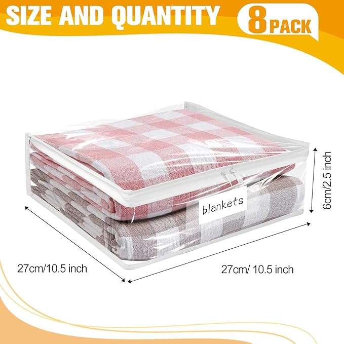 Kikerike Plastic Storage Bags with Easy-Glide Zipper, Pack of 8, Durable Clear Vinyl Zippered Storage Bags for Clothes Sweaters Comforters Blankets Sheets Bedding (10.5 x 10.5 x 2.5 Inch)
