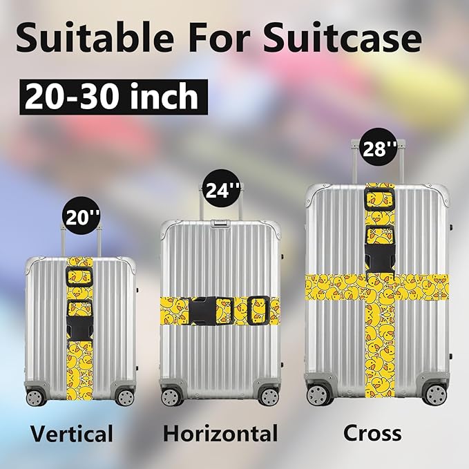 2 Pack Luggage Straps for Suitcases, Adjustable Travel Belt with Double Lock, Bright Colors Travel Packing Straps with Quick Release Buckle Unique Nylon for Sleeping Bag Car Seat (Duck)